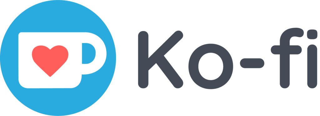 Logo de Ko-Fi. Consiste en un círculo azul y una taza blanca dentro. Dentro de la taza hay un corazón rojo. A la derecha del círculo está la palabra Ko-fi en gris.