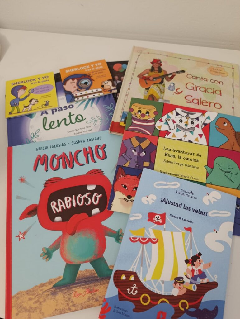 Sherlock y yo (I y II) – Olalla Aguirre e ilustraciones de Silvina Eduardo (Editorial Tu Cuento y Tú).
Ajustad las velas – Jimena G. Labrador e ilustraciones de Sara Marcos (Editorial SM).
Moncho Rabioso – Gracia Iglesias e ilustraciones de Susana Rosique.
Las aventuras de Elisa la camisa – Silvia Troya Toledano e ilustraciones de María Coello.
A paso lento – María Quintana Silva e ilustraciones de Susana Rosique.
Canta con Gracia y Salero – Gracia Iglesias Lodares. 